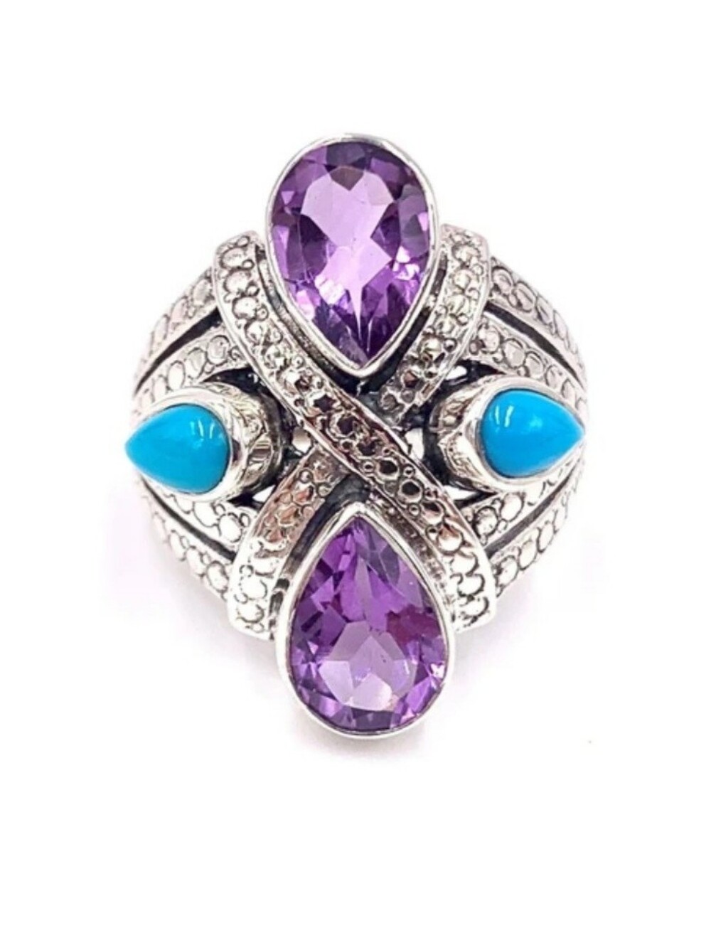NICKY BUTLER Sterling Silver 925 Designer Size 7 Ring Amethyst & Turquoise NB 💜